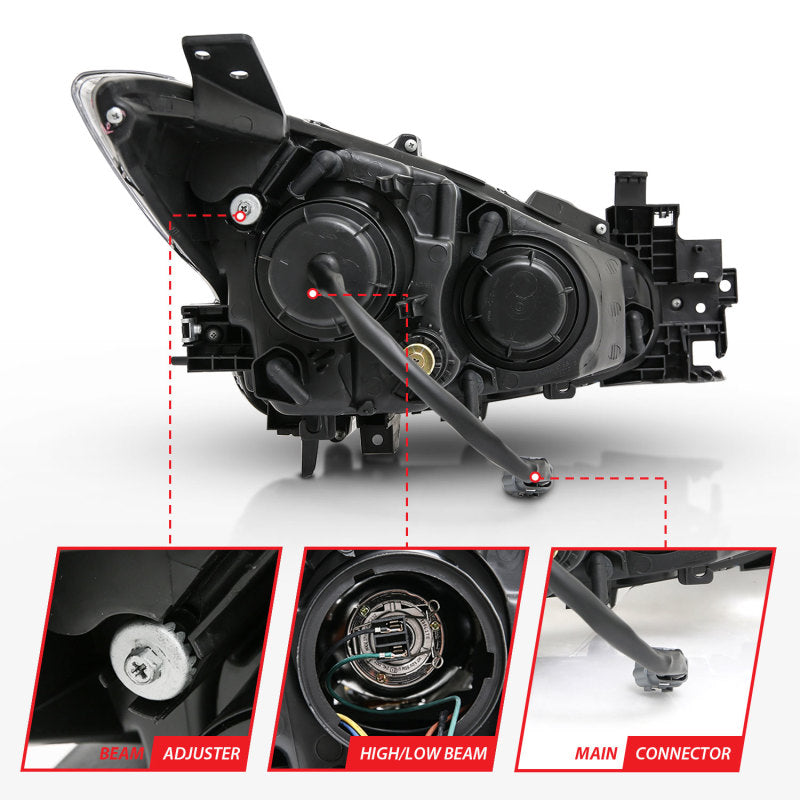 ANZO Projector Headlights With Halo Black w/Amber 14-17 Mazda 3 - Burkken Auto Parts