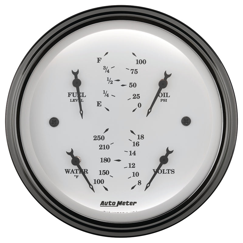 AutoMeter Gauge Quad 3-3/8in. 0 Ohm(e) to 90 Ohm(f)Elec Old Tyme White - Burkken Auto Parts