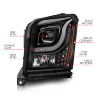 ANZO 15-17 GMC Yukon/Yukon XL Projector Headlights Black Housing/Clear Lens (w/ Light Bars) - Burkken Auto Parts