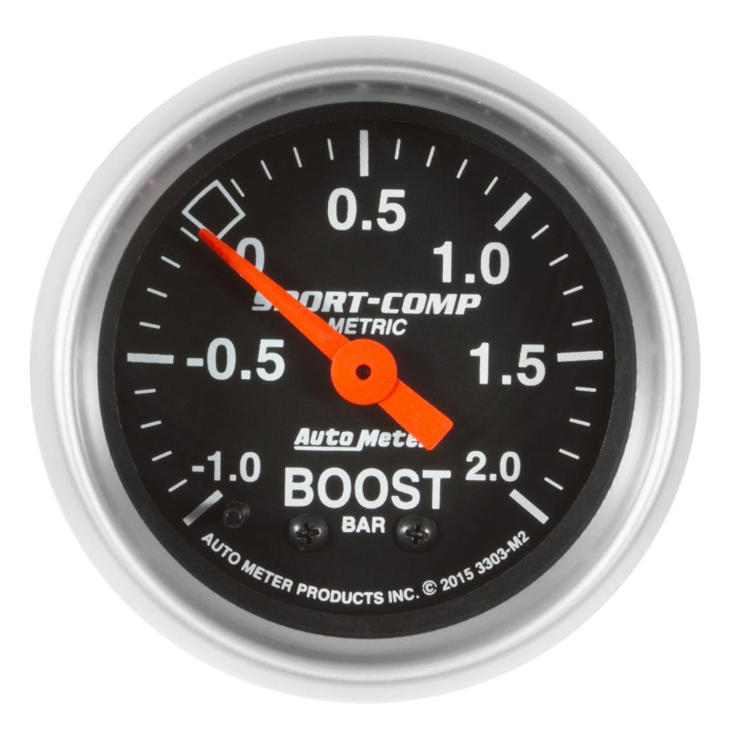 Autometer Sport-Comp Gauge Vac/Boost 2 1/16in -1 - +2 Bar Mechanical Sport-Comp - Burkken Auto Parts
