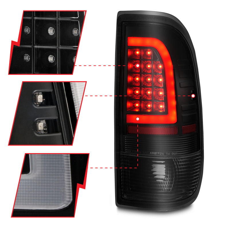 ANZO 1997-2003 Ford F-150 LED Tail Lights w/ Light Bar Black Housing Smoke Lens - Burkken Auto Parts