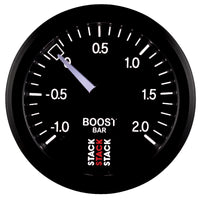 Autometer Stack 52mm -1 to +2 Bar T-Fitting 0.187in Barb (M) Mechanical Boost Pressure Gauge - Black - Burkken Auto Parts