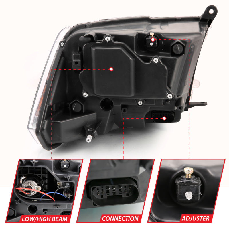 ANZO 2009-2018 Dodge Ram 1500 Projector Plank Style Switchback H.L Halo Black Amber (OE Style) - Burkken Auto Parts