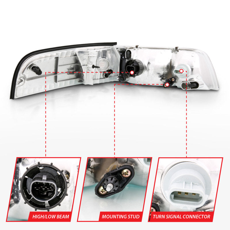 ANZO 1998-2005 Ford Crown Victoria Crystal Headlight Chrome With Bumper Light (OE) - Burkken Auto Parts
