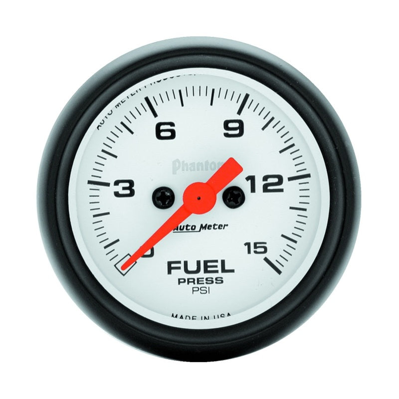Autometer Phantom Fuel Pressure gauge 52mm 0-15 PSI Full Sweep Elec w/o peak & Valley - Burkken Auto Parts