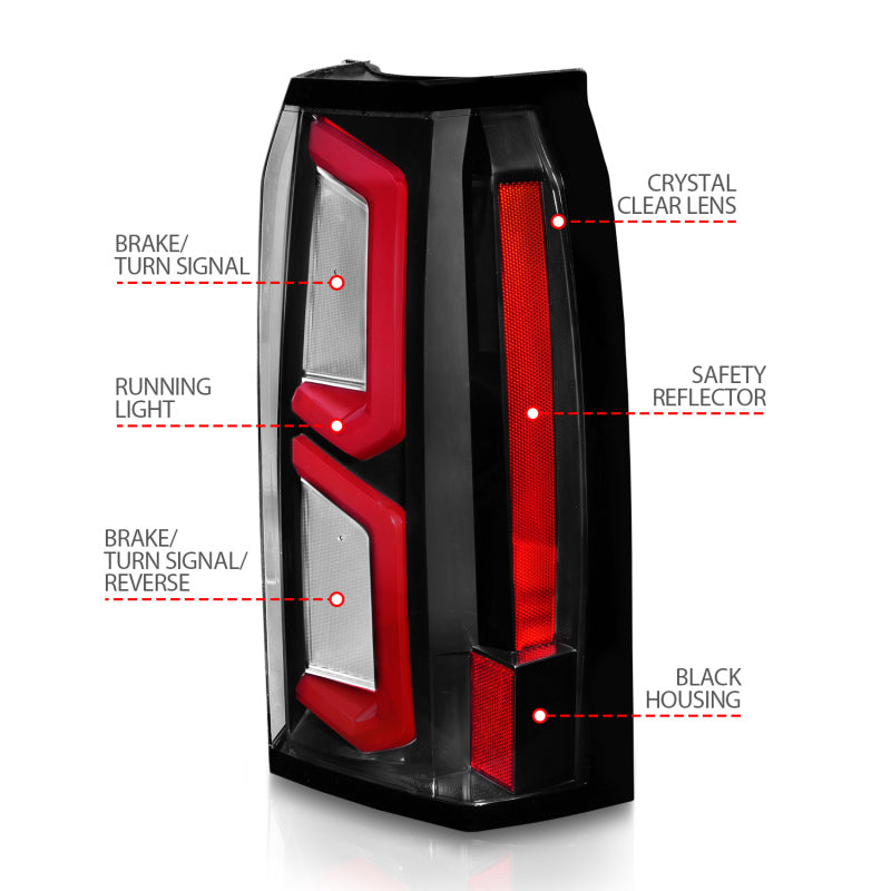 ANZO 2015-2020 Chevrolet Tahoe LED Tail Lights w/ Light Bar Black Housing Clear Lens - Burkken Auto Parts
