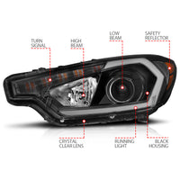 ANZO 2014-2016 Kia Forte Projector Headlights w/ Light Bar Black Housing w/ DRL - Burkken Auto Parts