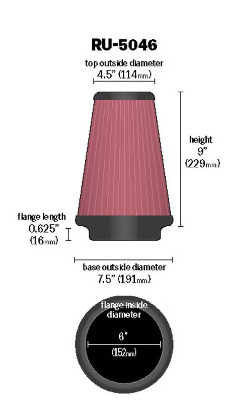 K&N Universal Clamp-On Air Filter 6in FLG / 7-1/2in B / 4-1/2in T / 9in H - Burkken Auto Parts