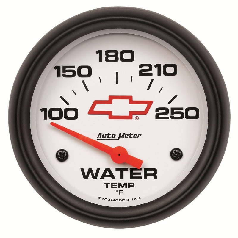 AutoMeter Gauge Water Temp 2-5/8in. 100-250 Deg. F Electric Chevy Red Bowtie White - Burkken Auto Parts