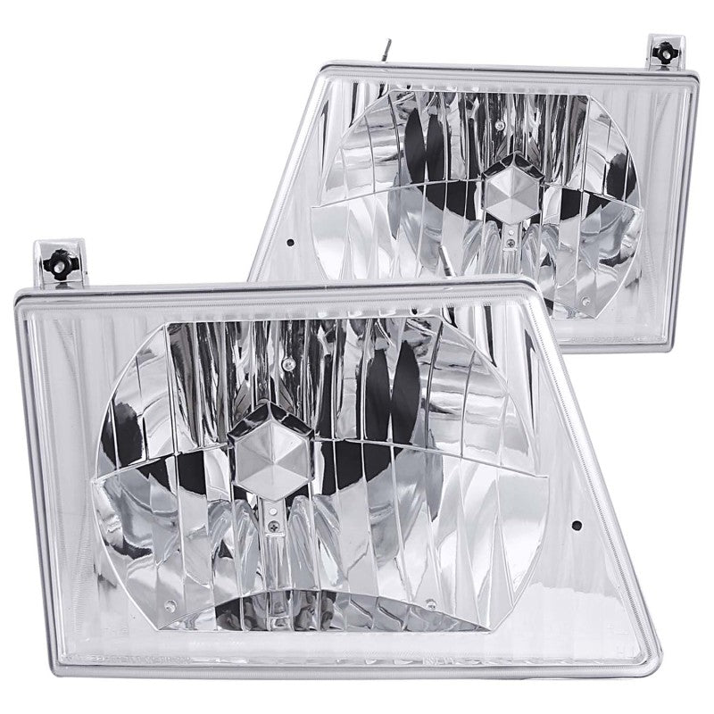 ANZO 1992-2006 Ford Econoline Crystal Headlights Chrome - Burkken Auto Parts