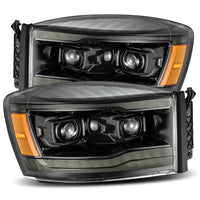 AlphaRex 06-08 Dodge Ram 1500HD PRO-Series Proj Headlights Plank Style Alpha Black w/Seq Signal/DRL - Burkken Auto Parts