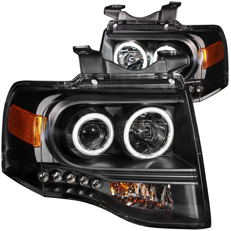ANZO 2007-2014 Ford Expedition Projector Headlights w/ Halo Black - Burkken Auto Parts