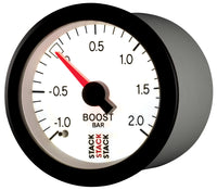 Autometer Stack 52mm -1 to +2 Bar T-Fitting 0.187in Barb (M) Mechanical Boost Pressure Gauge - White - Burkken Auto Parts