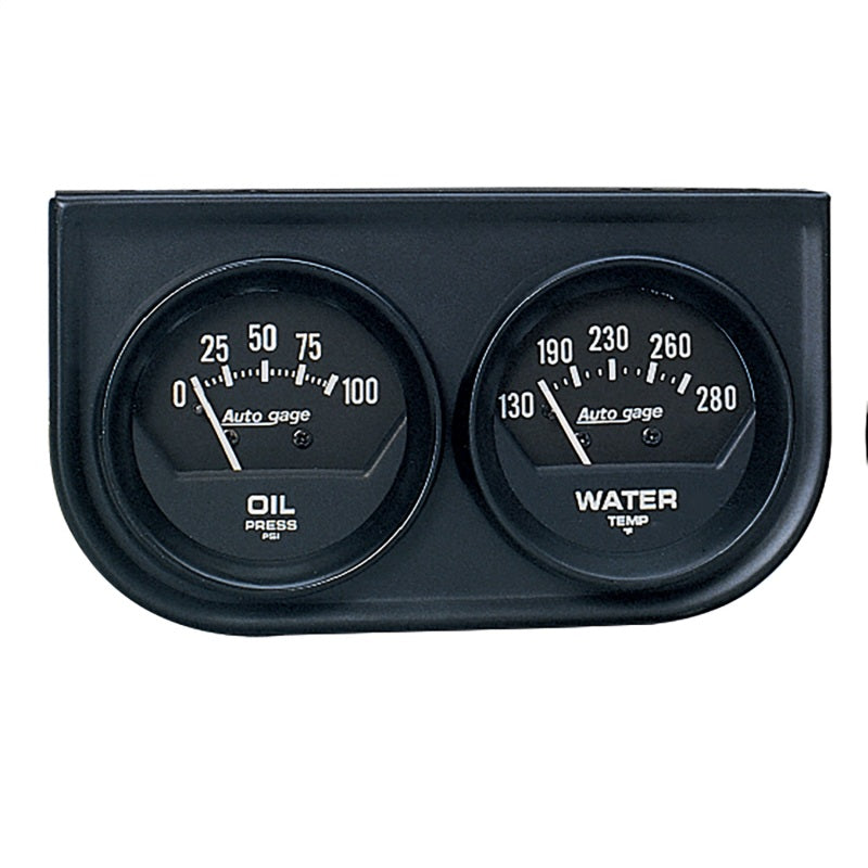 Autometer AutoGage Two-Gauge Console 52.4mm Mech 0-100 PSI Oil Press / 130-280 Deg Water Temp- Black - Burkken Auto Parts