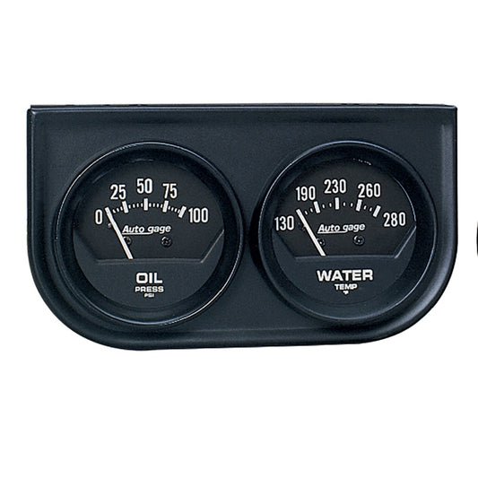 Autometer AutoGage Two-Gauge Console 52.4mm Mech 0-100 PSI Oil Press / 130-280 Deg Water Temp- Black - Burkken Auto Parts