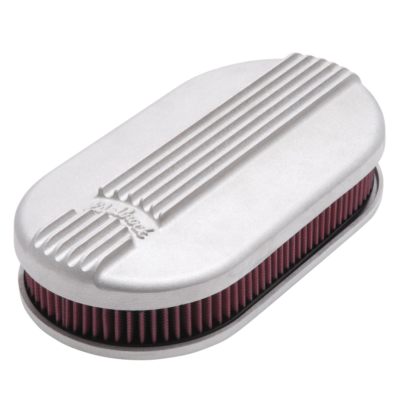 Edelbrock Air Cleaner Classic Series Oval Aluminum Top Cloth Element 17 5In X 9 35In X 3 9In Satin - Burkken Auto Parts