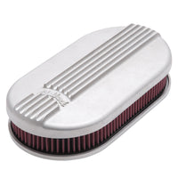 Edelbrock Air Cleaner Classic Series Oval Aluminum Top Cloth Element 17 5In X 9 35In X 3 9In Satin - Burkken Auto Parts