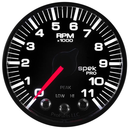 Autometer Spek-Pro Gauge Tach 2 1/16in 11K Rpm W/ Shift Light & Peak Mem - Blk/Blk