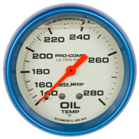 AutoMeter Gauge Oil Temp 2-5/8in. 140-280 Deg. F Liquid Filled Mech Glow In Dark Ultra-Nite - Burkken Auto Parts