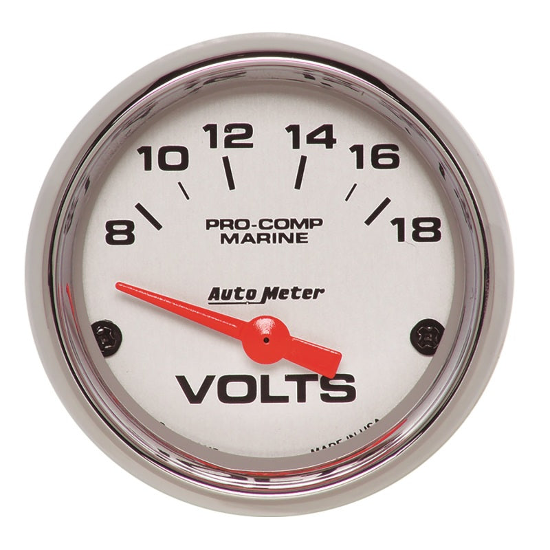 Autometer Marine Chrome Ultra-Lite 2-1/16in 18V Electric Voltmeter Gauge - Burkken Auto Parts