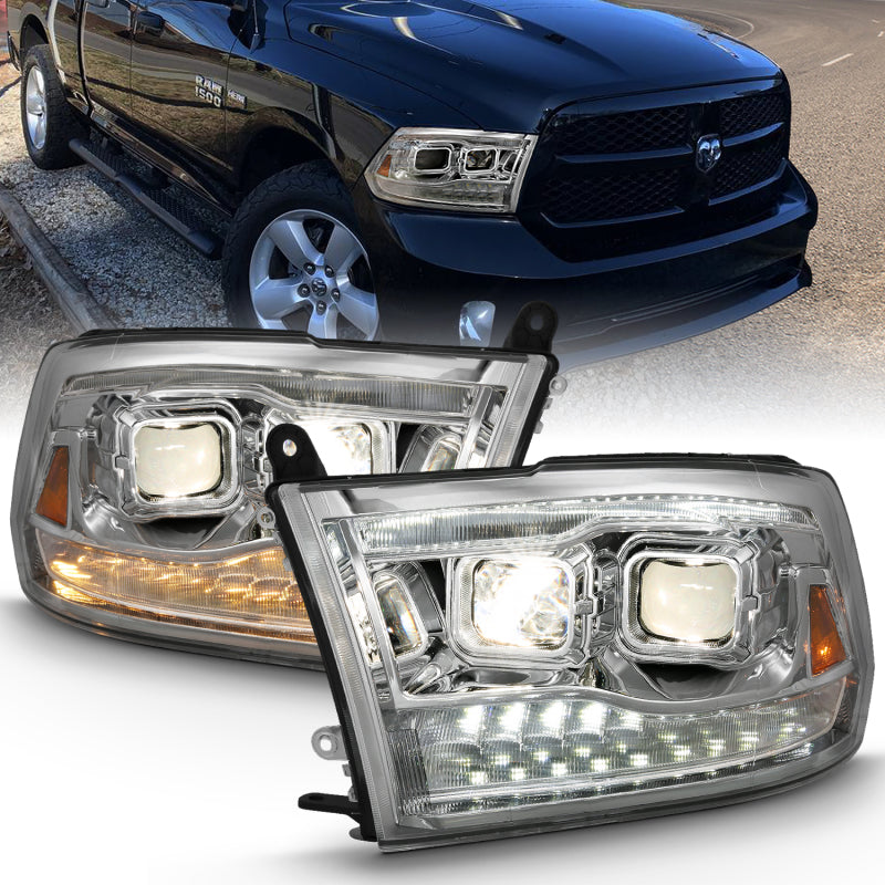 ANZO 2009-2018 Dodge Ram 1500 Projector H.L. Switchback Black Amber - Burkken Auto Parts