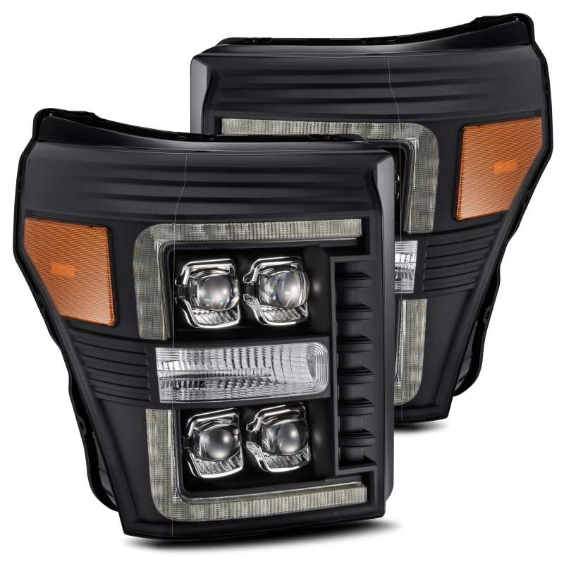 AlphaRex 11-16 Ford F-350 SD NOVA LED Projector Headlights Plank Style Blk w/Activ Light/Seq Signal - Burkken Auto Parts