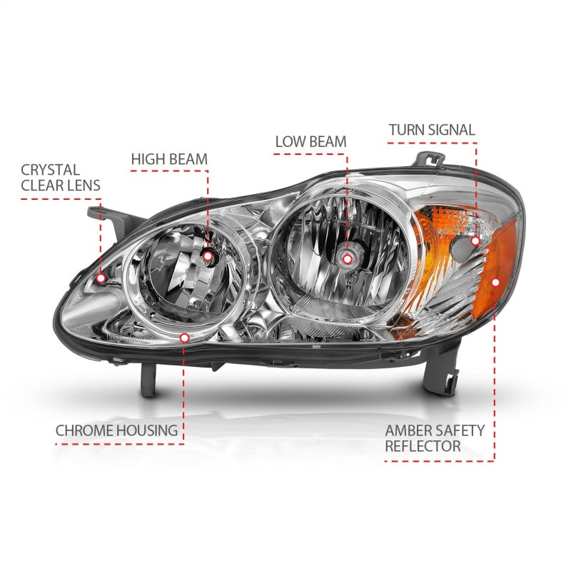 ANZO 2005-2008 Toyota Corolla Crystal Headlight Chrome Amber - Burkken Auto Parts