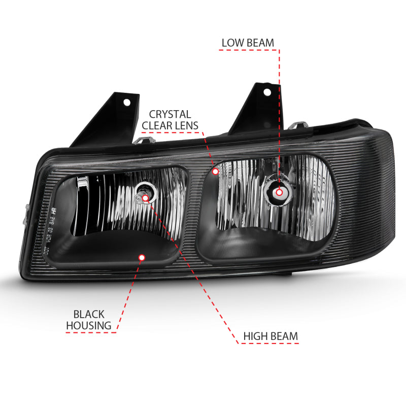 ANZO 2003-2017 Chevy Express Crystal Headlight Black - Burkken Auto Parts