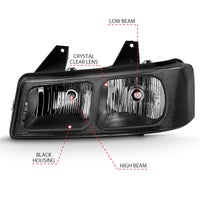ANZO 2003-2017 Chevy Express Crystal Headlight Black - Burkken Auto Parts