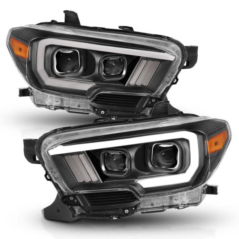 ANZO 2016-2017 Toyota Tacoma Projector Headlights w/ Plank Style Switchback Black w/ Amber w/ DRL - Burkken Auto Parts