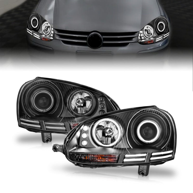 ANZO 2006-2009 Volkswagen Rabbit Projector Headlights w/ Halo Black (CCFL) - Burkken Auto Parts
