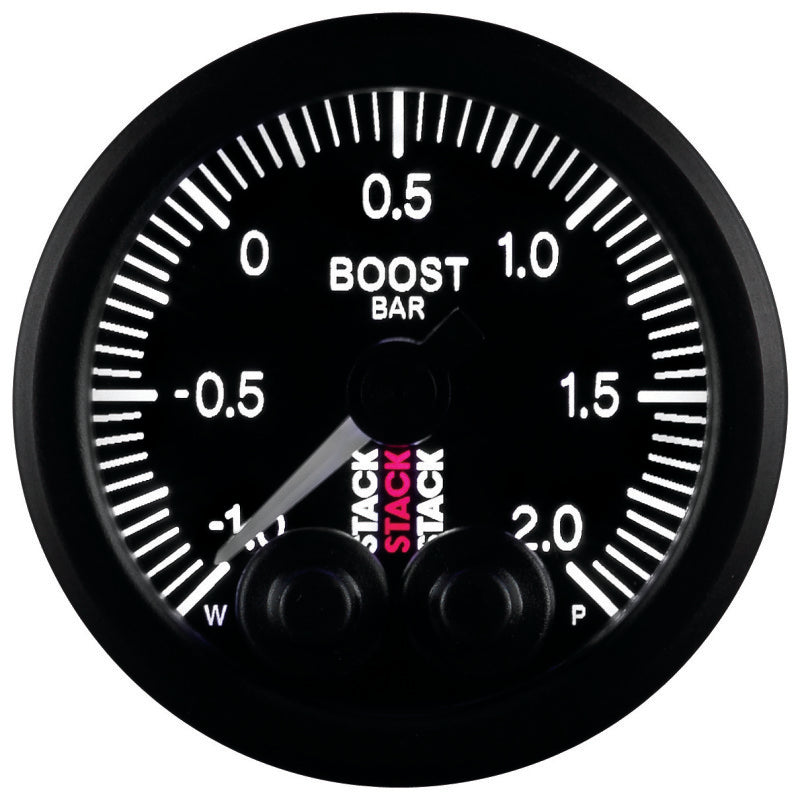 Autometer Stack 52mm -1 to +2 Bar (Incl T-Fitting) Pro-Control Boost Pressure Gauge - Black - Burkken Auto Parts