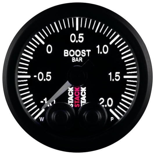 Autometer Stack 52mm -1 to +2 Bar (Incl T-Fitting) Pro-Control Boost Pressure Gauge - Black - Burkken Auto Parts