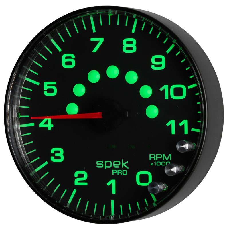 Autometer Spek-Pro Gauge Tachometer 5in 11K Rpm W/Shift Light & Peak Mem Black/Black - Burkken Auto Parts
