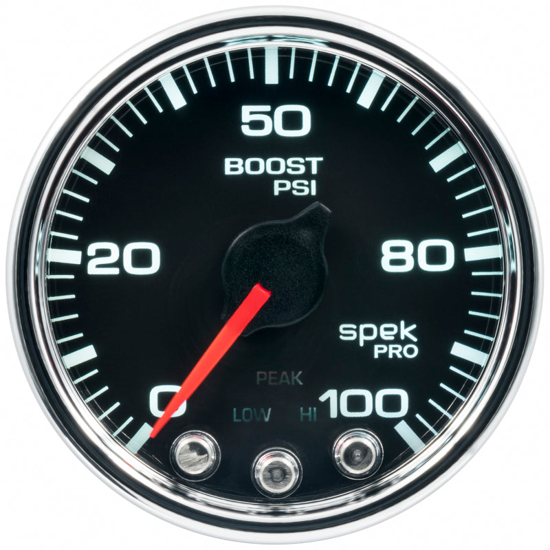 Autometer Spek-Pro Gauge Boost 2 1/16in 100psi Stepper Motor W/Peak & Warn Blk/Chrm - Burkken Auto Parts