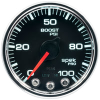 Autometer Spek-Pro Gauge Boost 2 1/16in 100psi Stepper Motor W/Peak & Warn Blk/Chrm - Burkken Auto Parts
