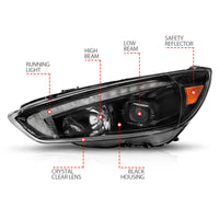 ANZO 15-18 Ford Focus Projector Headlights - w/ Light Bar Switchback Black Housing - Burkken Auto Parts