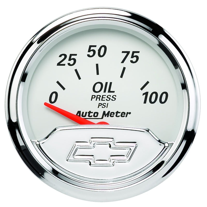 Autometer Chevy Vintage Bowtie 2-1/16in 0-100PSI Electronic Oil Pressure Gauge - Burkken Auto Parts