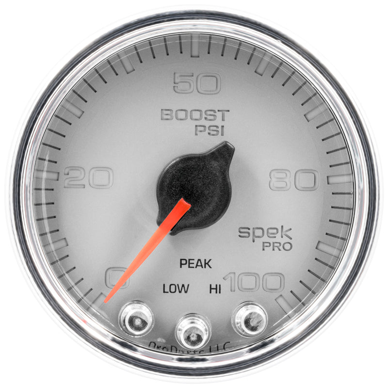 Autometer Spek-Pro Gauge Boost 2 1/16in 100psi Stepper Motor W/Peak & Warn Slvr/Chrm - Burkken Auto Parts