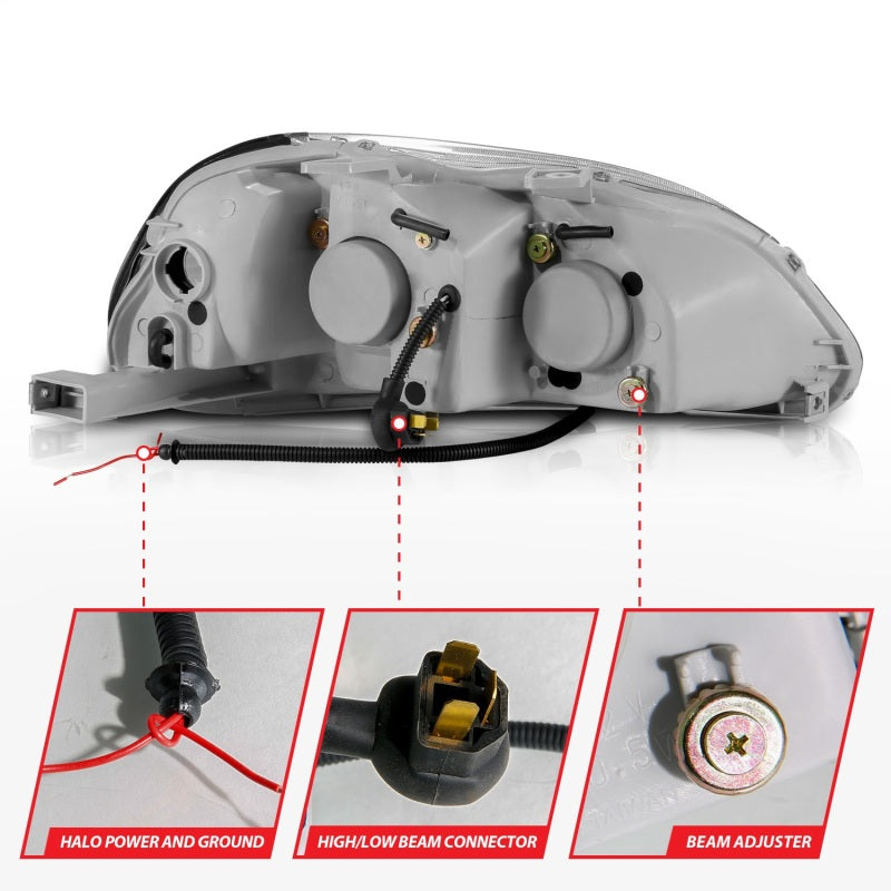 ANZO 1996-1998 Honda Civic Projector Headlights w/ Halo Black - Burkken Auto Parts