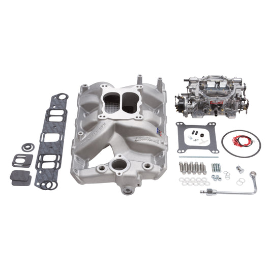 Edelbrock Manifold And Carb Kit Performer RPM Pontiac Natural Finish - Burkken Auto Parts