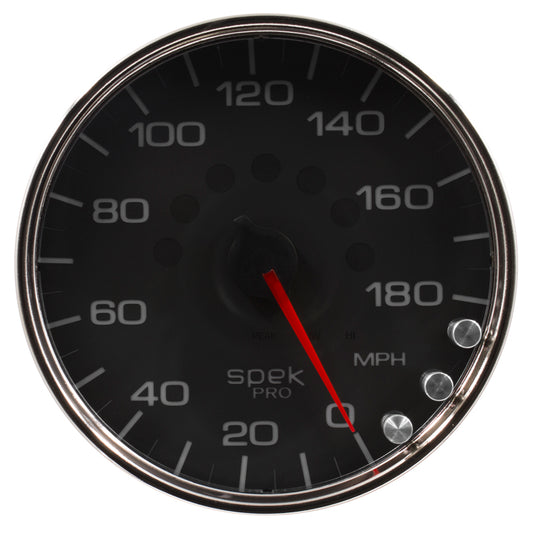 Autometer Spek-Pro Gauge Speedometer 5in 180 Mph Elec. Programmable Black/Chrome - Burkken Auto Parts