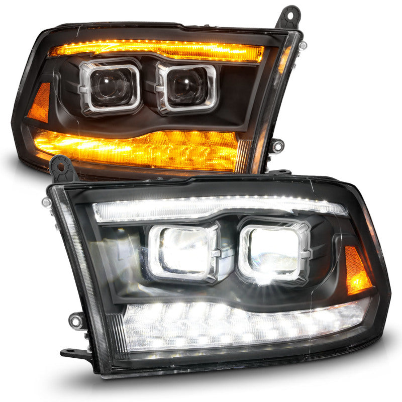 ANZO 09-18 Dodge Ram 1500/2500/3500 Full LED Proj Headlights w/Switchback Light Bar - Black - Burkken Auto Parts