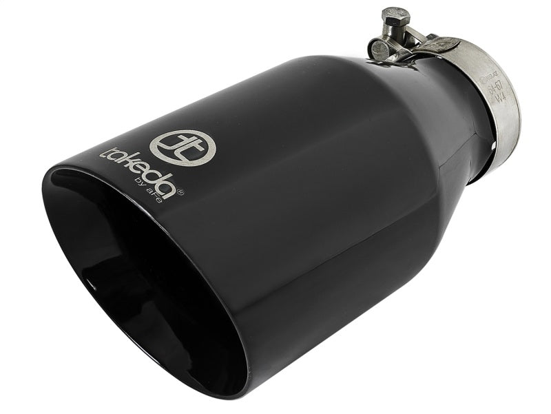 aFe Takeda 409 SS Clamp-On Exhaust Tip 2.5in. Inlet / 4.5in. Outlet / 9in. L - Black - Burkken Auto Parts