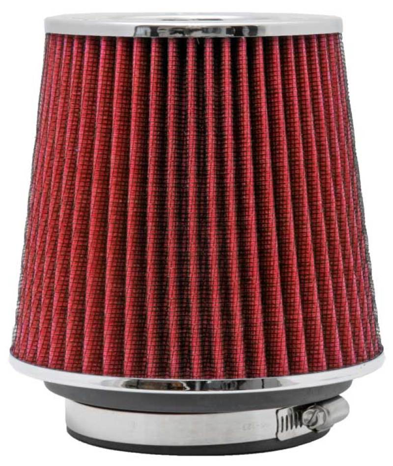 K&N Universal Air Filter Chrome Round Tapered Red - 4in Flange ID x 1.125in Flange Length x 5.5in H - Burkken Auto Parts