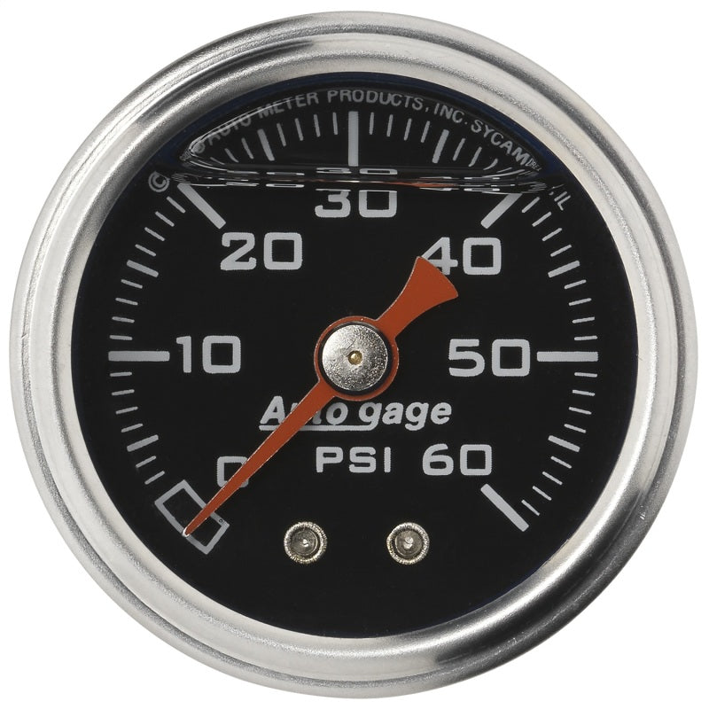 Autometer AutoGage 1.5in Liquid Filled Mechanical 0-60 PSI Fuel Pressure Gauge - Black - Burkken Auto Parts