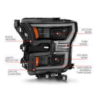ANZO 15-17 Ford F-150 LED Projector Headlights - w/ Light Bar Switchback Black Housing - Burkken Auto Parts