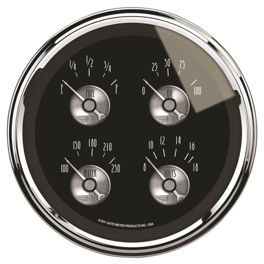 Autometer Prestige Series Black Diamond 5 Gauge Quad 5in Oil Pres/Fuel Level/Water Temp/Volts - Burkken Auto Parts
