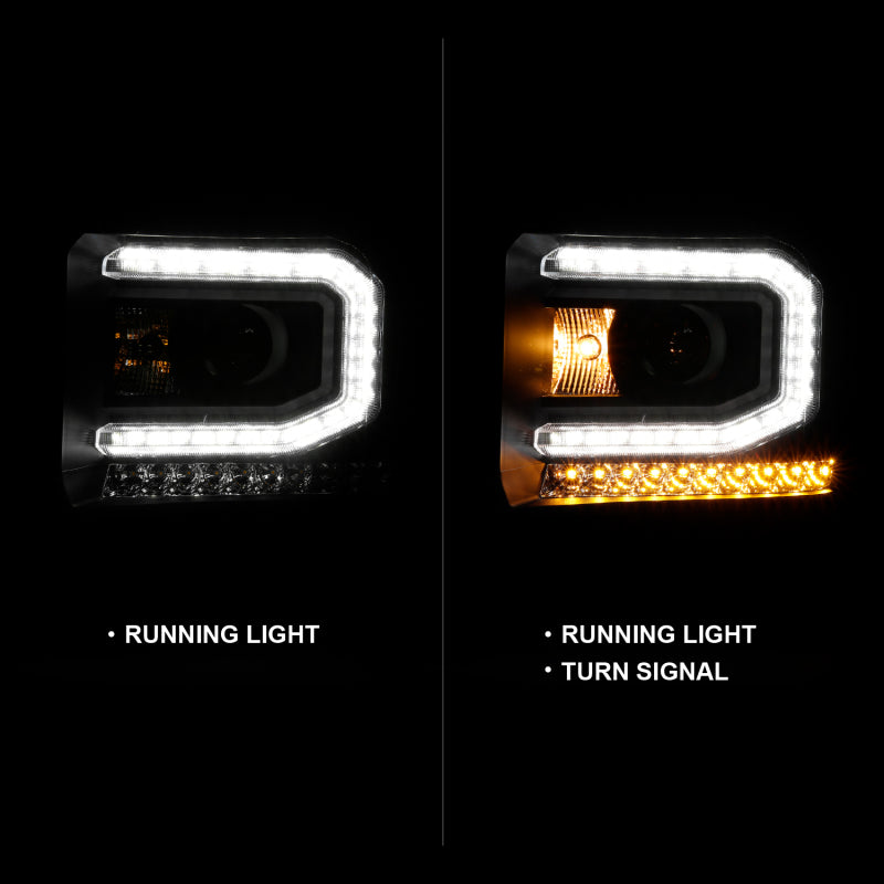 ANZO 2016-2019 GMC Sierra 1500 Projector Headlight Plank Style Black w/ Sequential Amber Signal - Burkken Auto Parts