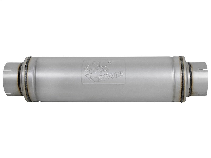 aFe ATLAS Aluminized Steel Muffler 5in Center/Center 24in L x 7in Diameter - Round Body - Burkken Auto Parts